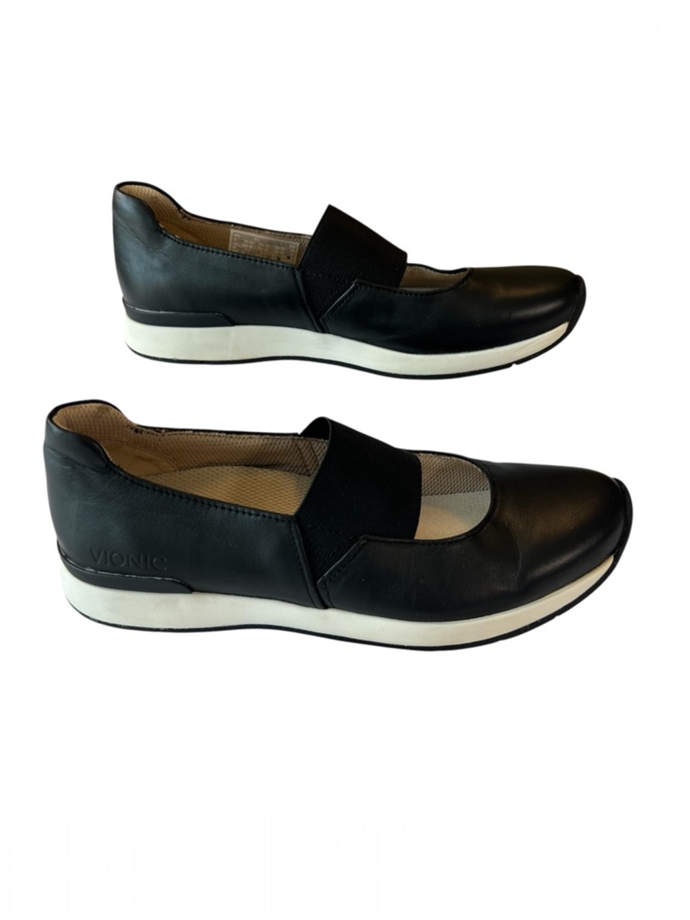 Vionic Cosmic Cadee Black Leather Mary Jane Slip-On Flats Size 7.5